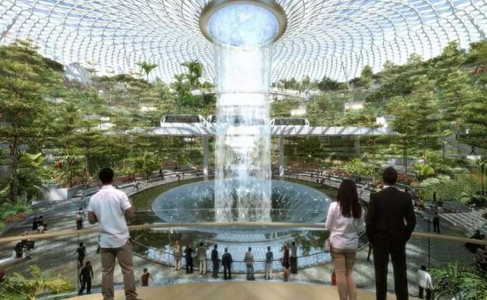 Тропический лес и 40-метровый водопад: открытие нового комплекса аэропорта Чанги интересное